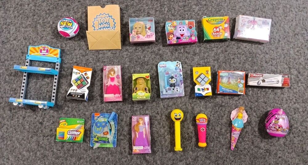 Mini Brands Toys Lot of 21 - Shelving Unit Princesses Rubik's Crayola Razor etc.